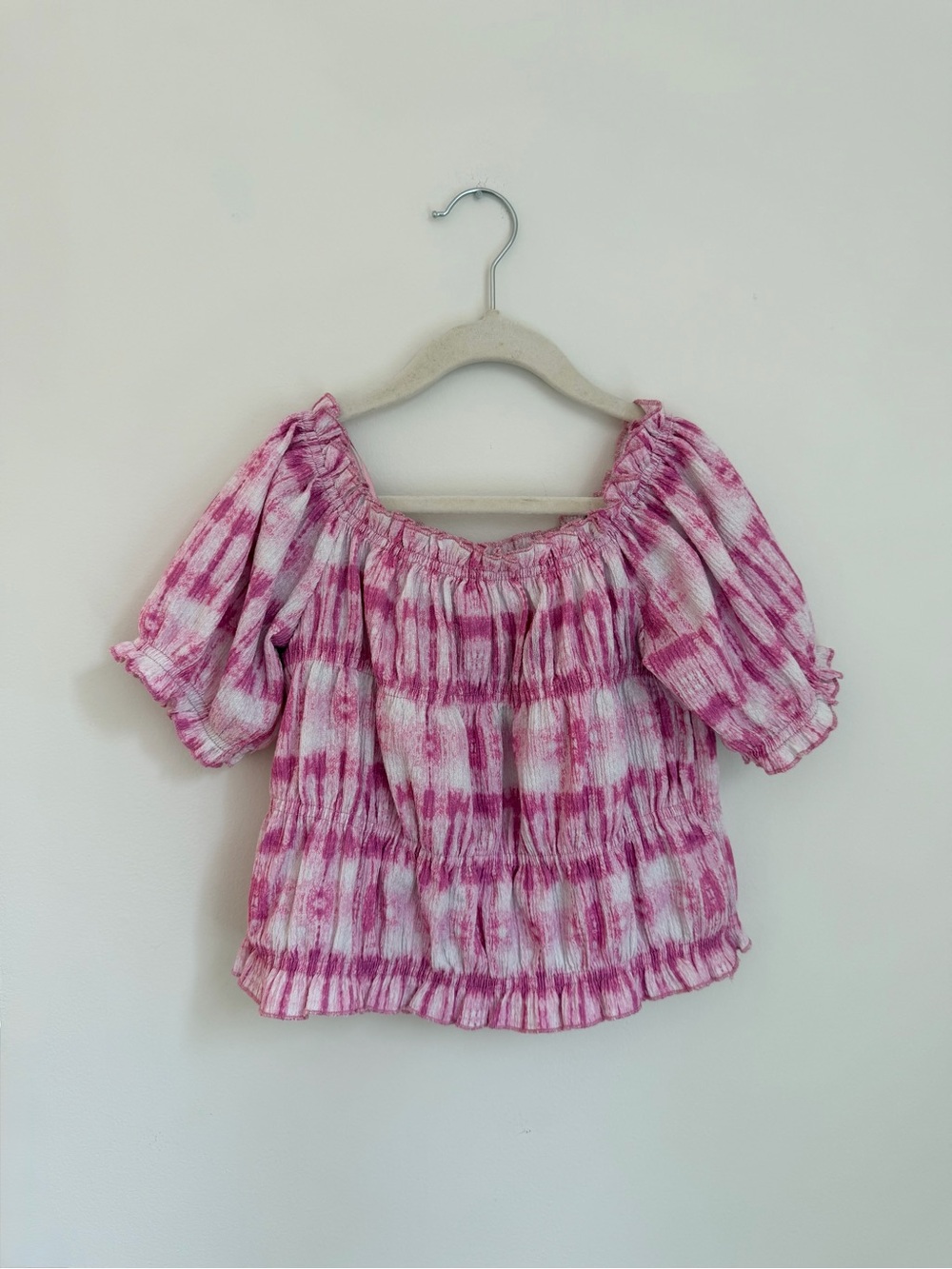 Zara Pink Tie-Dye Smocked Top (Size 11-12)
